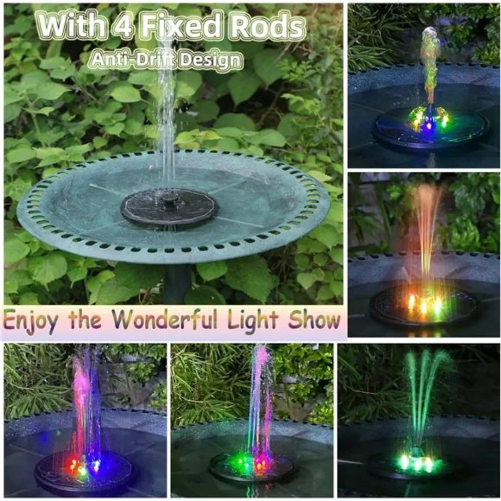 Solar Powered Fountain 4W BirdBath Fountains Pump Upgraded Glass Panel Fountains